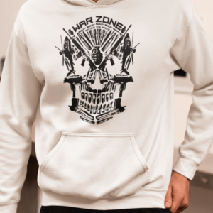 Warzone hoodie with tactical skull and gaming inspired design