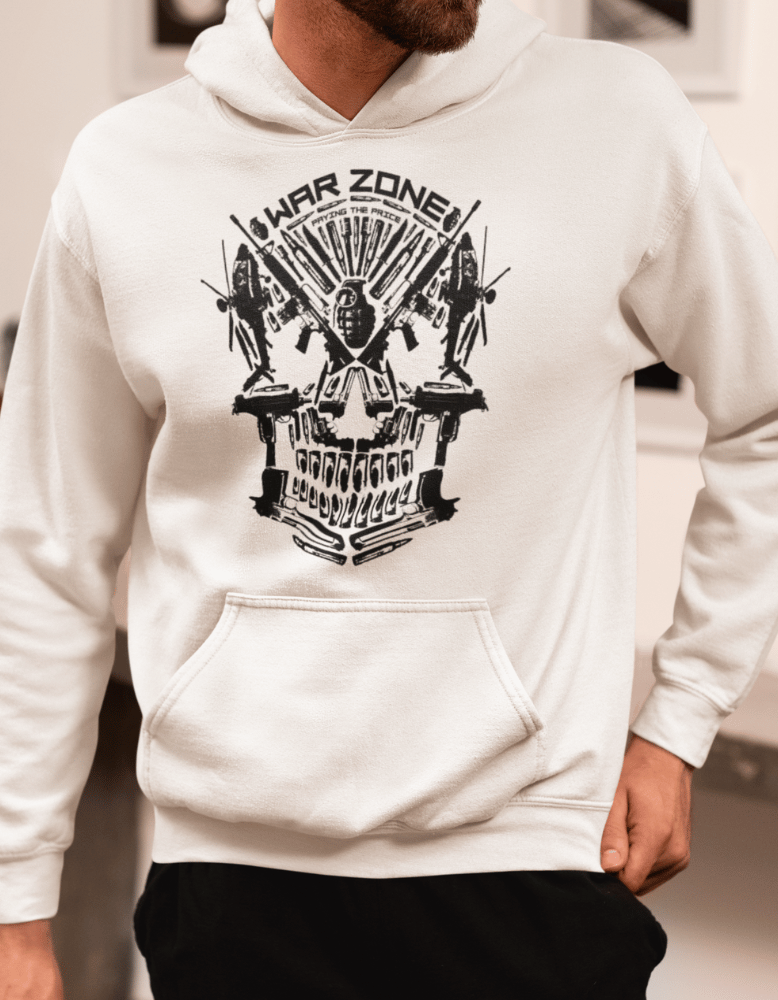 Warzone hoodie with tactical skull and gaming inspired design