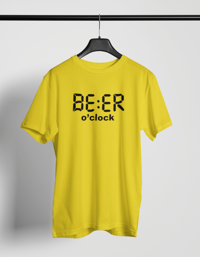 Beer O’Clock Funny Digital Clock Style Yellow Drinking T-Shirt
