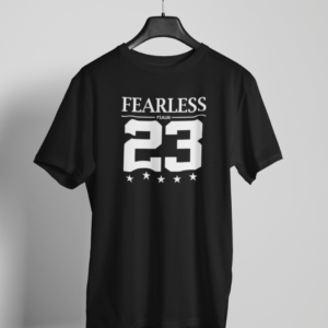 Black Christian t-shirt with Fearless and Psalm 23 jersey design